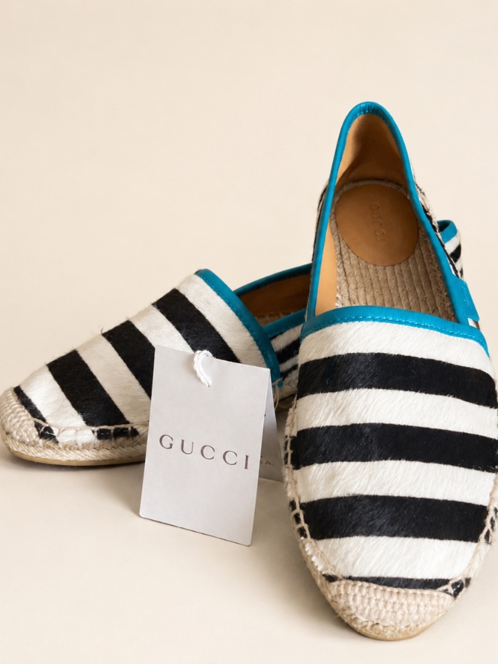 Gucci Lilibeth Zebra Calf Hair Espadrilles Turquoise Run small fit 8